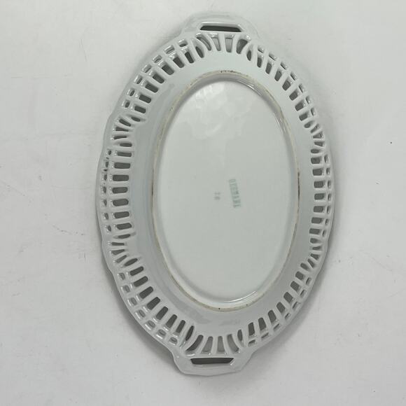 German Porcelain Trinket Dish Victorian Couple Farming Lattice Reticulated Bowl - Picture 2 of 9